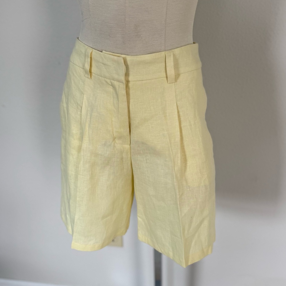 Pastel Yellow 100% Linen Shorts